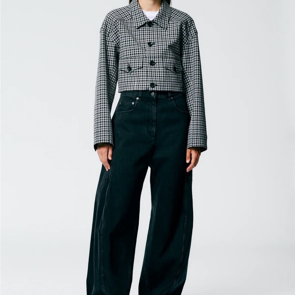 Tibi Black and White Gingham Cropped Jacket